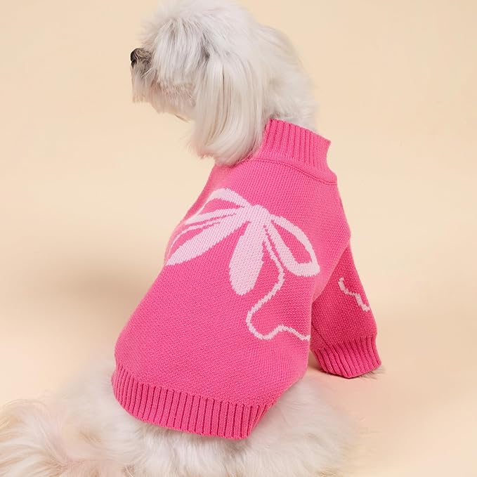 Fitwarm Bowknot Valentines Dog Sweater, Thermal Dog Winter Clothes for Small Dogs Girl, Charming Dog Valentines Outfit, Doggy Pullover Jumper, Holiday Pet Apparel, Pink, XXL