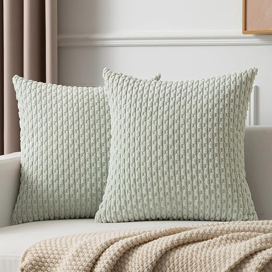Kevin Textile 2 Packs Light Green 26x26 Pillow Covers Spring Euro Pillow Covers with Stripe Pattern Big Throw Pillow Covers for Couch Bedroom 66x66 cm