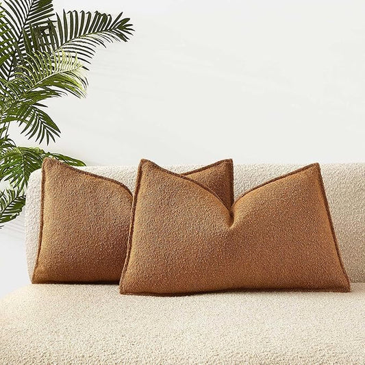 JUSPURBET 14x24 Throw Pillow Covers Set of 2 Decorative Pillow Covers for Couch Sofa Bed Cozy Boucle Lumbar Cushion Covers Cases with Invisible Zipper for Living Room Home Decor,Mustard Yellow