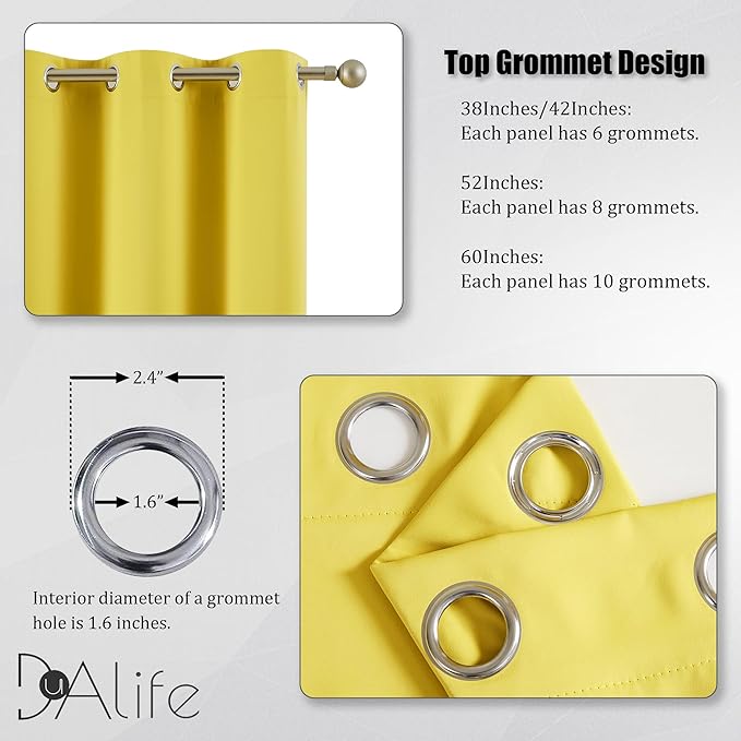DUALIFE 120 Inch Length Extra Long Yellow Illuminating Blackout Curtain Panels/Drapes for Living Room Solid Room Darkening Bedroom Curtains Thermal Insulated Grommet Top 60x120