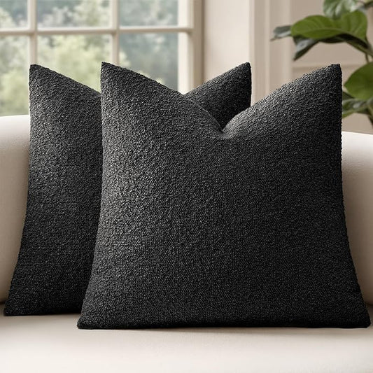 MIULEE 22x22 Inch Decorative Euro Sham Throw Pillows for Bed Set of 2 Textured Boucle Neutral Winter Throw Pillow Covers Black Accent Solid Euro Couch Pillowcases Sofa Livingroom Home Decor