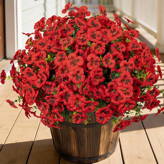 Artificial Flowers, 24 Bundles, Decorative Bouquets for Home, Wedding, Garden, Office Decor (Red)