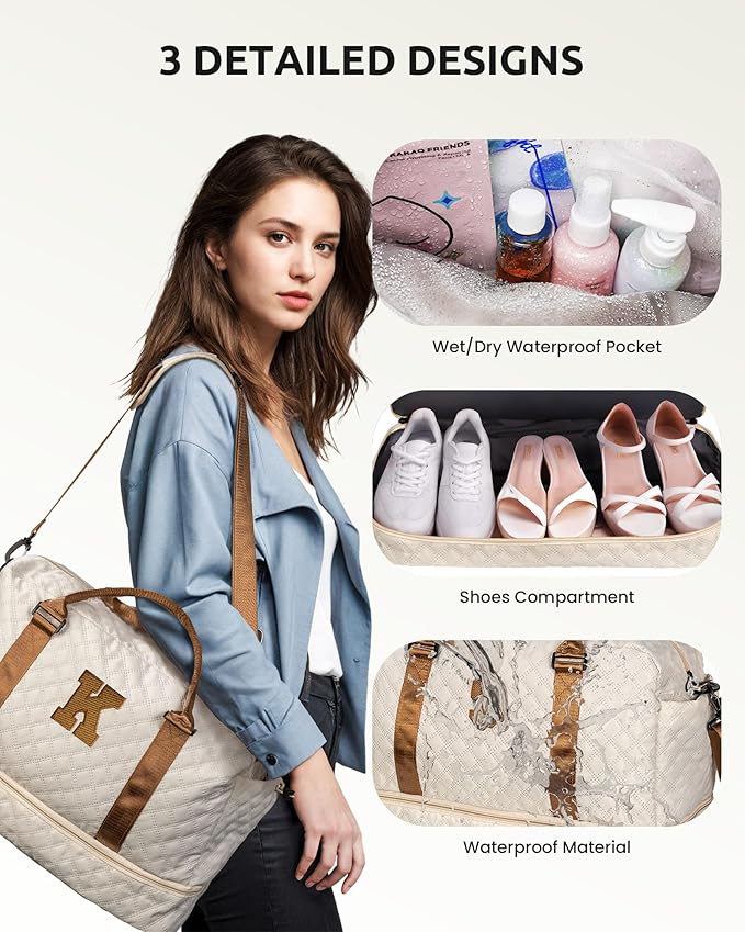 Vogewood Gifts for Daughter - Initial Personalized Weekender Letter Travel Bag with Makeup Bag, Shoe Compartment, Sister Friend Girlfriend Gifts (Letter M)