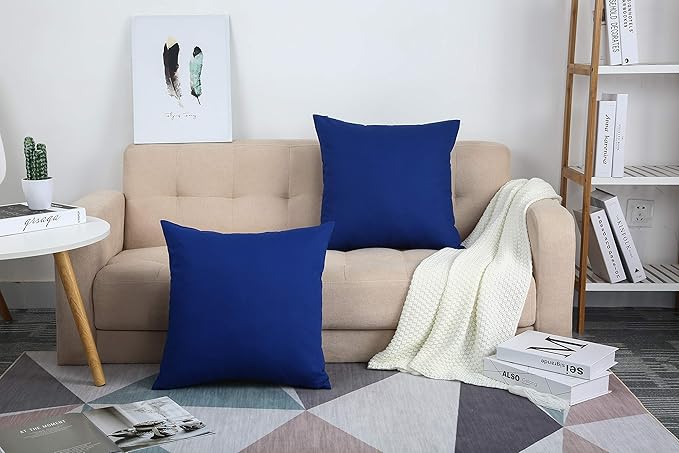 TangDepot Handmade Decorative Solid 100% Cotton Canvas Throw Pillow Covers/Cushion Covers, 45 Colors Available - (16" x16" , Royal Blue, 2 Count (Pack of 1))