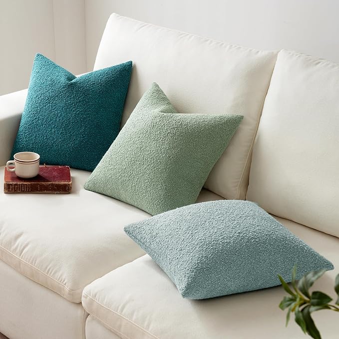 MIULEE 20x20 Inch Decorative Pillow Covers for Couch Bed Set of 2 Textured Boucle Neutral Winter Throw Pillows Aqua Blue Accent Solid Cushion Pillowcases Sofa Livingroom Home Decor