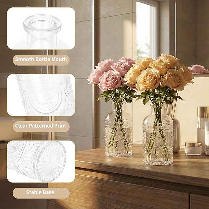 Glass Bud Vases in Bulk Set of 40, Transparent Clear Variable Small Mini Glass Vases for Centerpieces, Crystal Vintage Vase for Flowers,Wedding, Table Decor, Baby Shower, Christmas, Home and Events