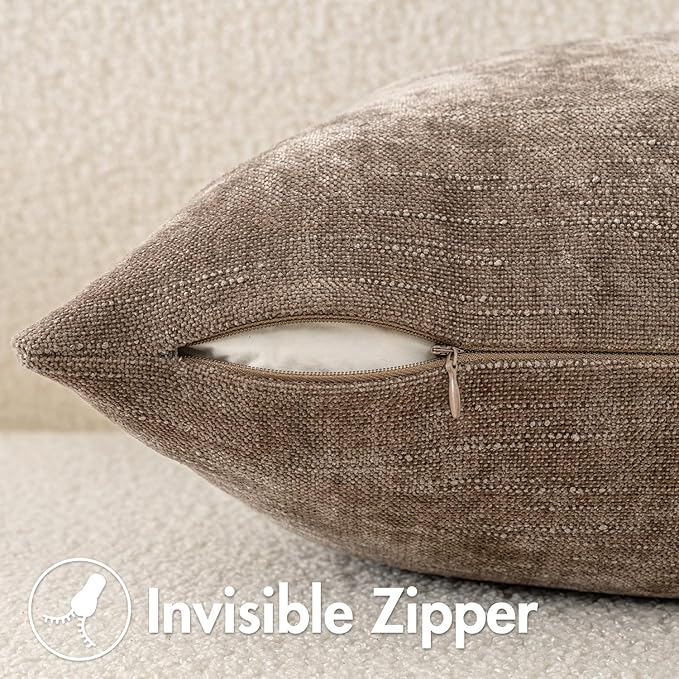 MIULEE Pack of 2 Decorative Throw Pillow Covers Soft Chenille Throw Pillows Solid Textured Lumbar Cushion Covers for Couch Sofa Bedroom Living Room 12x20 Inch, Taupe Grey