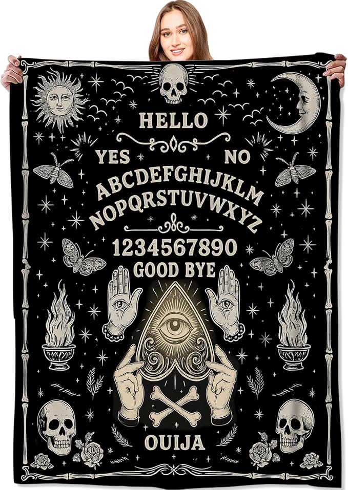 Ouija Board Blanket Halloween Holiday Decor Gothic Spirit Witch Throw Gifts for Kids Adults Lightweight Soft Fleece Sun Moon Skeleton Skull Witchy Blankets for Horror Spooky Decoration 40x50in