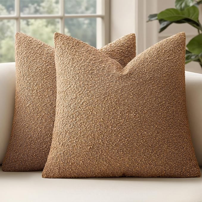 MIULEE 20x20 Inch Decorative Pillow Covers for Couch Bed Set of 2 Textured Boucle Neutral Winter Throw Pillows Brown Accent Solid Cushion Vintage Pillowcases Sofa Livingroom Home Decor