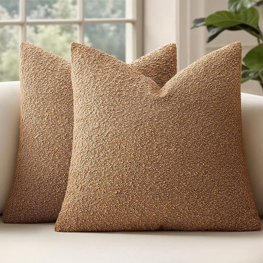 MIULEE 22x22 Inch Decorative Euro Sham Throw Pillows for Bed Set of 2 Textured Boucle Neutral Winter Throw Pillow Covers Brown Accent Solid Euro Couch Vintage Pillowcases Sofa Livingroom Home Decor