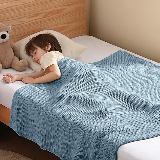 Guohaoi Knitted Weighted Blanket Kids (Haze Blue 50"x60" 7lbs) No Beads Cooling Heavy Blanket, Home Decor Breathable Chunky Knit Throw Blanket for All-Season Use