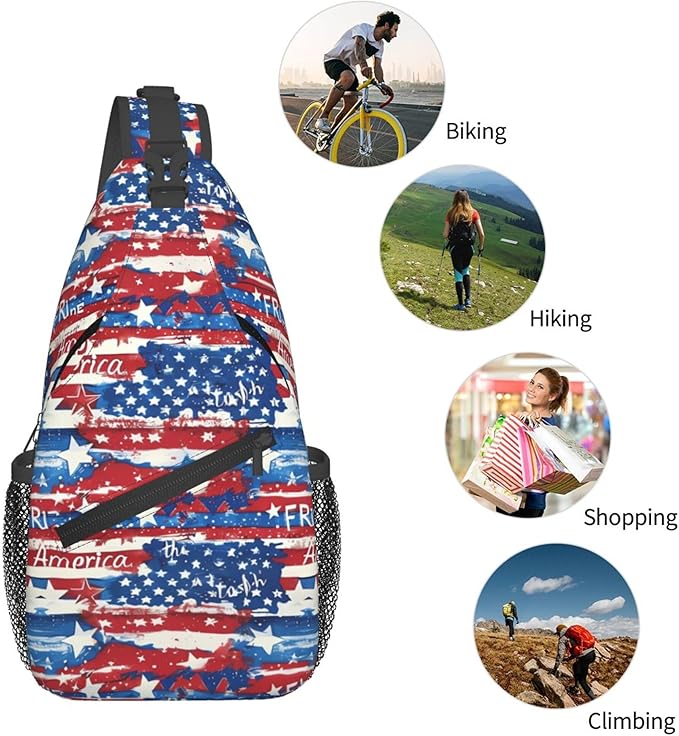 GJXFLSY American Flag Sling Backpack Crossbody Bag Casual Chest Bags Travel Hiking Daypack Shoulder Bag for Women Men