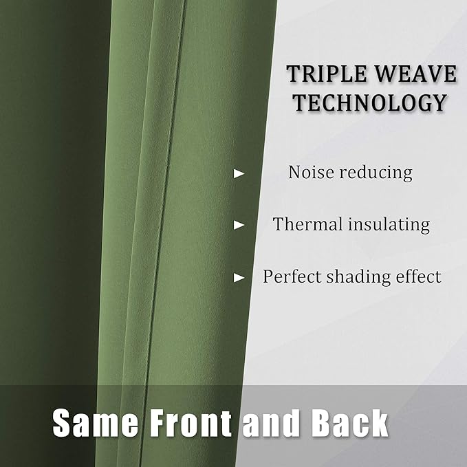 DUALIFE Grommet Curtains Sage Green 96 Inch Length 2 Panels Set Light Blocking Curtains for Bedroom Thermal Insulated Room Darkening Curtains Panels 60 x 96 Inches Long