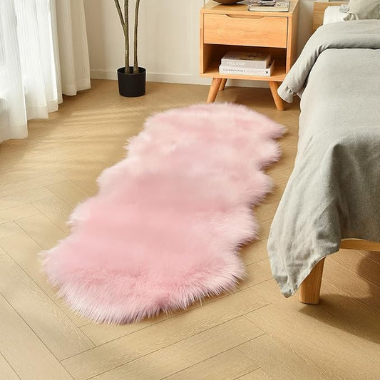 duduta Pink Faux Sheepskin Runner Rugs 2x6 ft, Fluffy Shag Bedroom Rug Fur Couch Sofa Covers Washable
