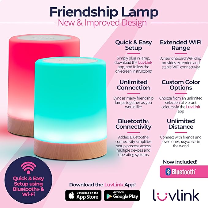 LuvLink Friendship Lamp v2.0 - Long Distance WiFi Touch Lamps for Couples, Friends & Family | Stay Connected from Anywhere – Easy App Setup – No Subscription (Set of Six)