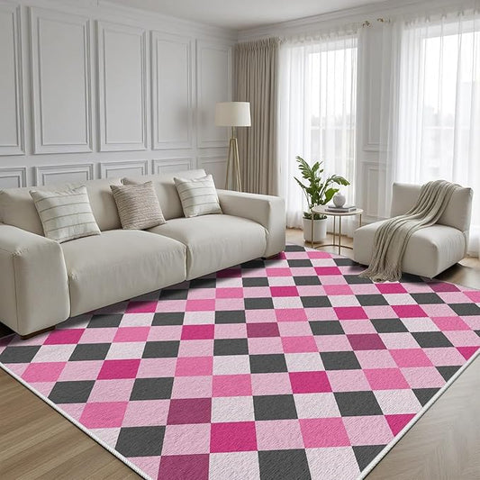 Diamond Checkered Rug 3x5, Soft Ultra Soft Faux Wool Abstract Geometric Rugs, Indoor Floor Mats Carpet, Non Slip&Non-Shedding Low Pile Washable Rugs, Modern Red Rug for Bedroom