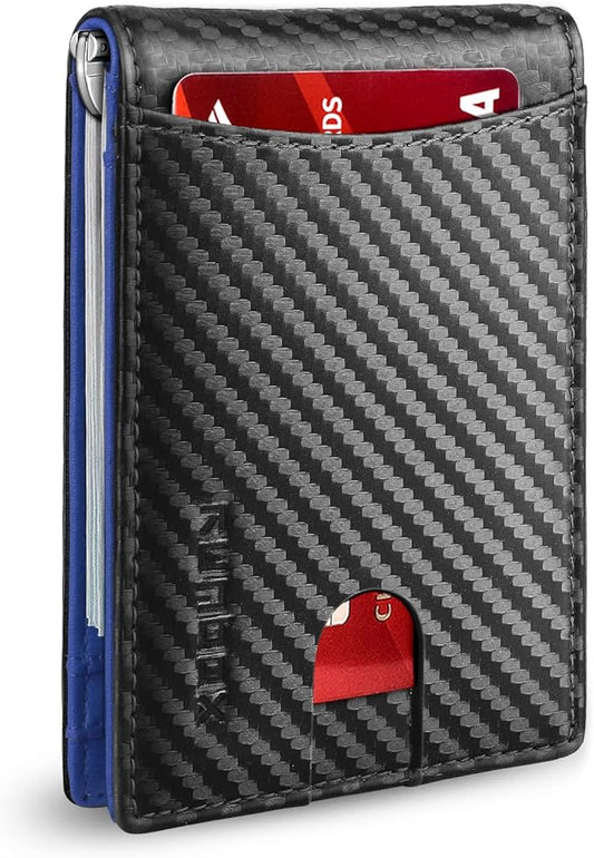 RUNBOX Slim Wallet for Men Genuine Leather RFID Blocking Bifold Minimalist Front Pocket Mens Wallet with Money Clip Thin Gift Box