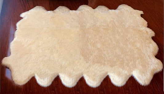 Free Shape Luxury Soft Fluffy Shag Area Rug Duo Decto 12 Pelts 6'x12', 180x360cm - Vegan Fur Ultra Soft Indoor Carpet Nursery Rugs for Bedroom Home Decor, Cream