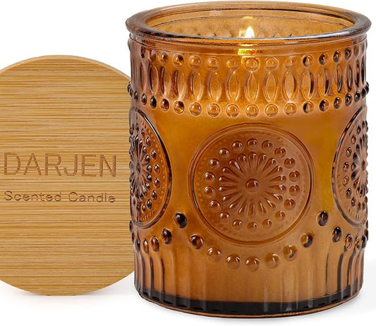 DARJEN Sandalwood Candles for Home- 5.3oz 35H Natural Soy Wax Aromatherapy Jar Candle with Strong Scent, Decorative Aesthetic Candles for Home Office, Evening Wind-Down, Luxury Gift for Man Cave