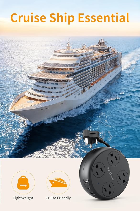 India Travel Adapter with USB C, US to India Plug Adapter with 4 Outlets 3 USB Ports, Type D Outlet Adapter for US to Bangladesh, India, Kuwait, Maldives (Black)