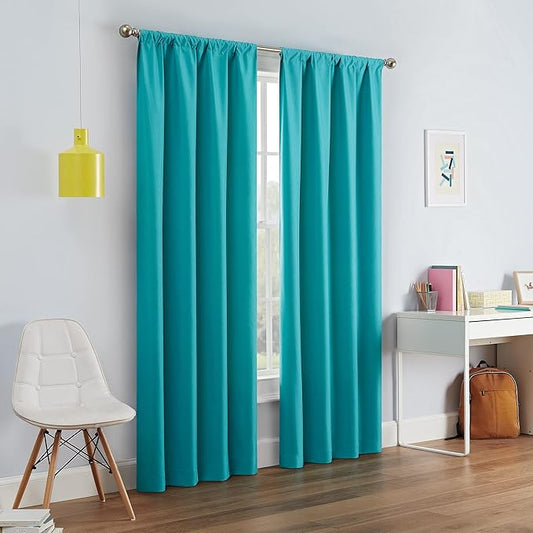 ECLIPSE Kendall Modern Blackout Thermal Rod Pocket Window Curtain for Bedroom or Living Room (1 Panel), 42" x 95", Turquoise