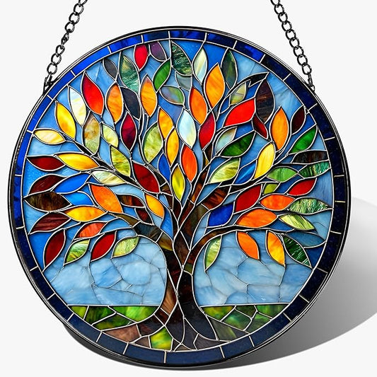 8-Inch Stained Glass Ornament, Stained Glass Window Hanging, Suncatcher Window Hanging, Home Decor, Tree of Life Ornament | Mother's Day, Christmas, Birthday, Housewarming | Gifts for Mom & Friend