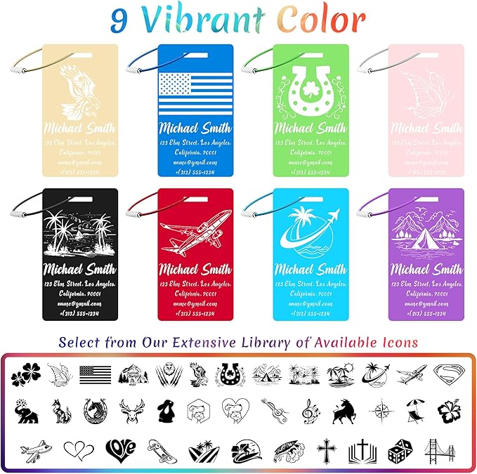 4 PCS Personalized Luggage Tags for Suitcase, Custom Engraved Aluminum Luggage Tags with Your Personalized Text Logo, Metal Name Tags with Steel Loop for Bag, Suitcase, Backpack (Pink, Large)