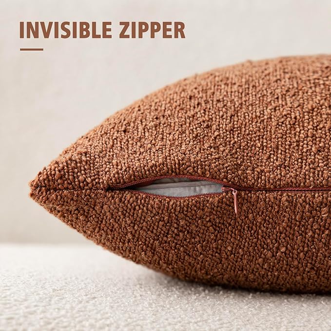 Foindtower Decorative Textured Boucle Throw Pillow Covers Accent Solid Pillow Cases Neutral Soft Cozy Couch Cushion Case for Chair Sofa Bedroom Living Room Home Decor 22x22 Inch,1PC,Burnt Orange Hazel