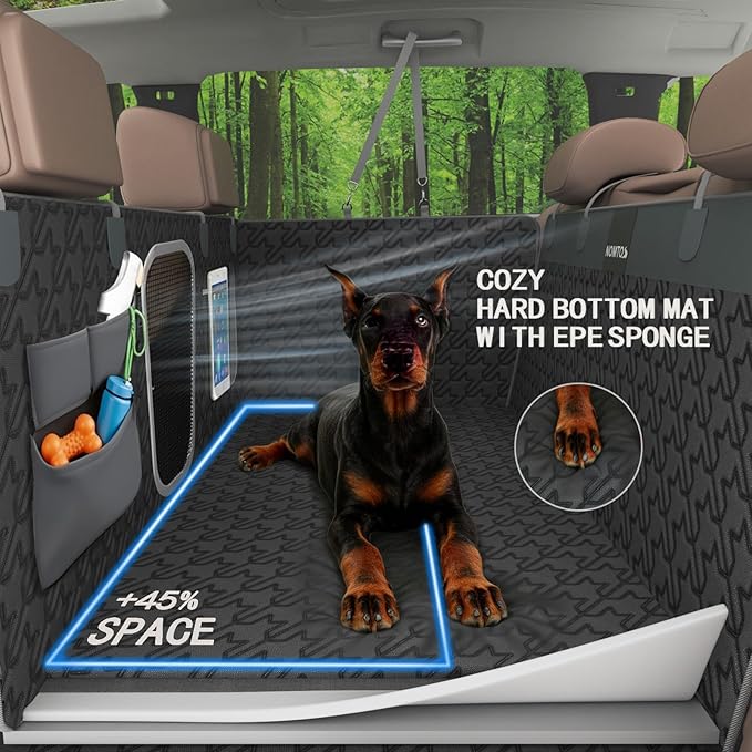Upgraded Durable Hard Bottom Dog Car Seat Cover with EPE Sponge Cushion,Foldable Dog Rear Seat Protector,Waterproof Pet Car Seat Hammock, Seamless Car Back Seat Extender for SUV,Truck(L)