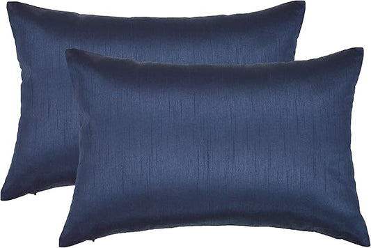 Aiking Home 12x18 Inches Faux Silk Rectangular Throw Pillow Cover, Zipper Closure, Navy (Set of 2)