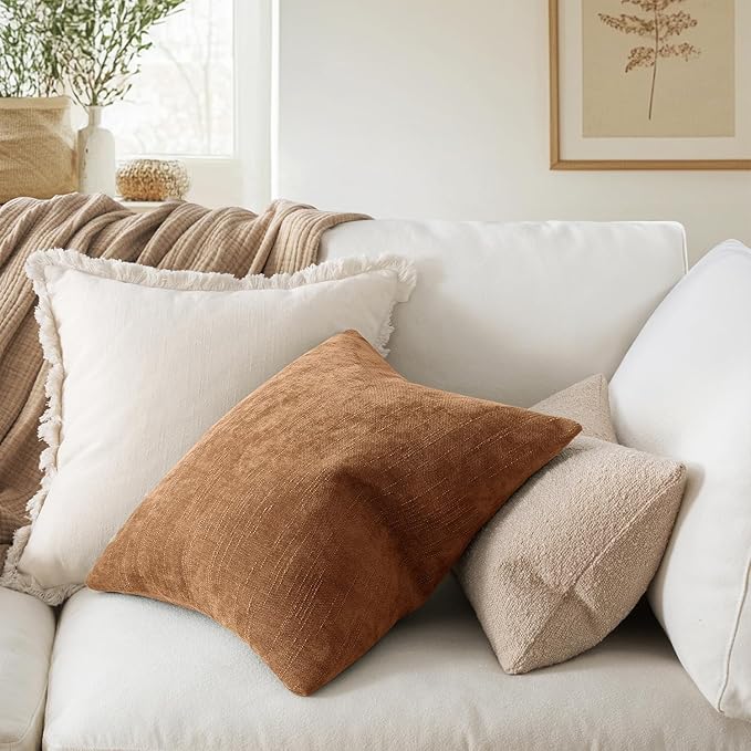 MIULEE Pack of 2 Decorative Throw Pillow Covers Soft Chenille Throw Pillows Solid Textured Lumbar Cushion Covers for Couch Sofa Bedroom Living Room 12x20 Inch, Brown