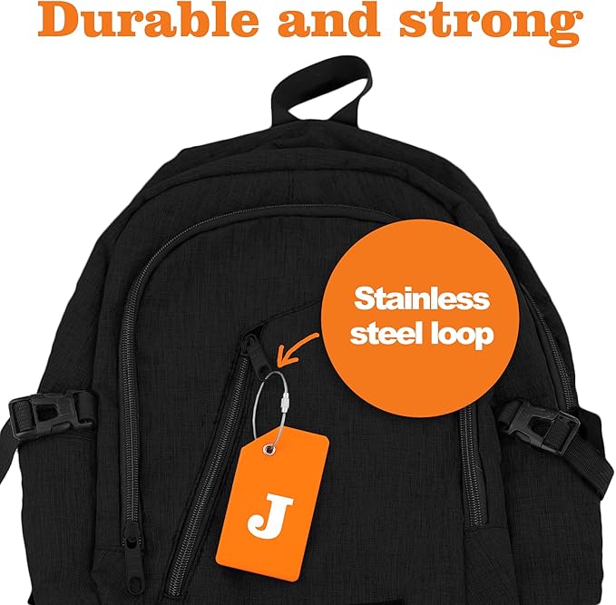 Gostwo 2 Pack Silicone Luggage Tags for Suitcases, 26 Initial Letter Baggage Labels Handbag School Bag Suitcase Instrument Tag with Stainless Steel Loop(Orange)(Letter J)