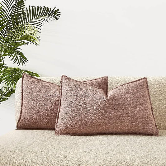 JUSPURBET 12x20 Throw Pillow Covers Set of 2 Decorative Pillow Covers for Couch Sofa Bed Cozy Boucle Textured Lumbar Cushion Covers Cases with Invisible Zipper for Living Room Home Decor,Jam