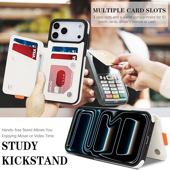 GUERNICA for iPhone 17 Pro (6.3") Case Wallet with Card Holder, RFID Blocking Leather Protection, Shockproof Women Men Phone Case for Apple 17 Pro, A - Silver White