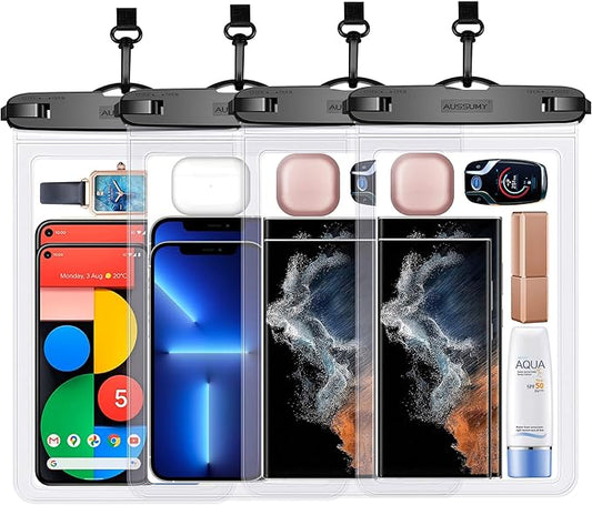 Large Waterproof Cell Phone Pouch - 4 Pack Underwater Clear Cellphone Holder Protector - Universal Water Proof Dry Bag Case with Neck Lanyard for iPhone 16 15 14 Pro Max Plus for Beach Swimming Pool