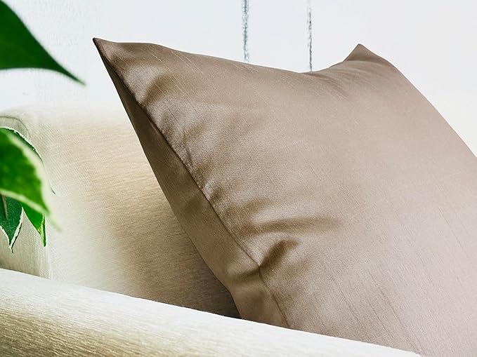 Aiking Home 24x24 Inches Faux Silk Square European Shams, Zipper Closure, Sand (Set of 2)