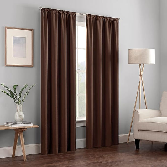 ECLIPSE Kendall Modern Blackout Thermal Rod Pocket Window Curtain for Bedroom or Living Room (1 Panel), 42" x 95", Chocolate