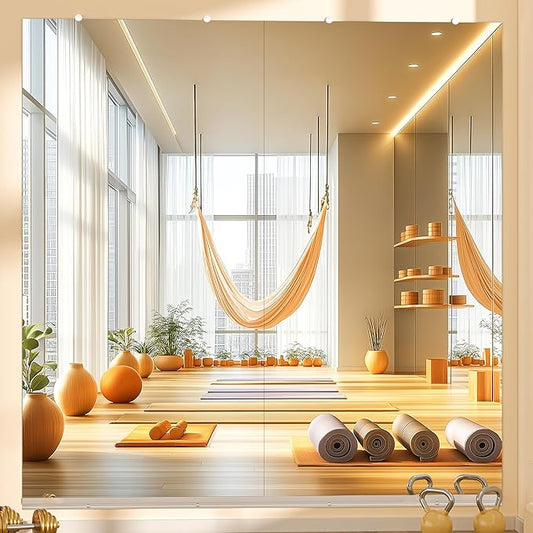 Hasipu Home Gym Mirror, 79"x36" Each, 2-Pack Frameless Wall Mounted Mirrors with Glass Clamps & 1 Aluminum Rail, Large Body Mirror for Home Gym, Yoga Studio, Bedroom, Silver Tempered Glass