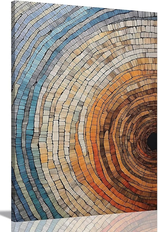 IBHJSART Framed Tree Ring Canvas Wall Art Vintage Colorful Wood Stump Painting Prints Modern Minimalist Pictures Neutral Nature Rustic Farmhouse Decor Living Room Bedroom Bathroom Office