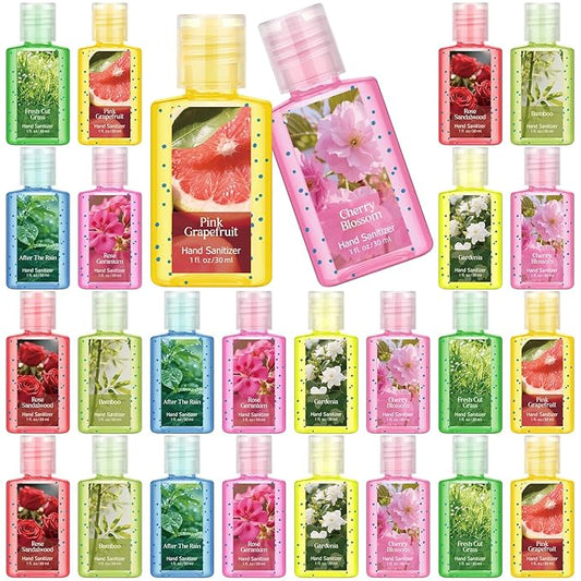 Frienda 24 Pack Mini Hand Sanitizer Bulk Travel Size Perfume Gel Hand Sanitizer Scented Variety 1 Fl oz Pocket Portable for Guest Christmas Stocking Stuffers Nurse Teacher Employee Staff Office Gifts