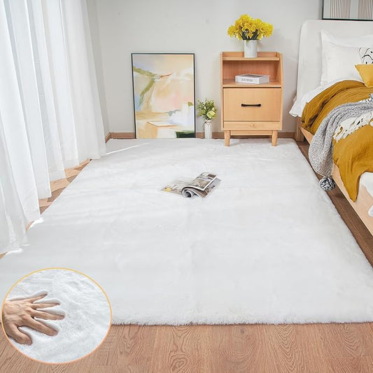 White Faux Fur Rug 5x7 Rugs for Living Room Shag Washable Area Rug Fuzzy Rugs for Bedroom Girl Room Decor Rectangle Rug