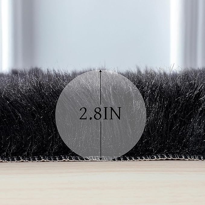 Faux Fur Rug Sheepskin Shag Fluffy Fuzzy Black 2x3 ft Small Rugs for Bedroom Bedside Bed Floor Living Room Plush High-Density Cushion Carpet Super Sofa Cover