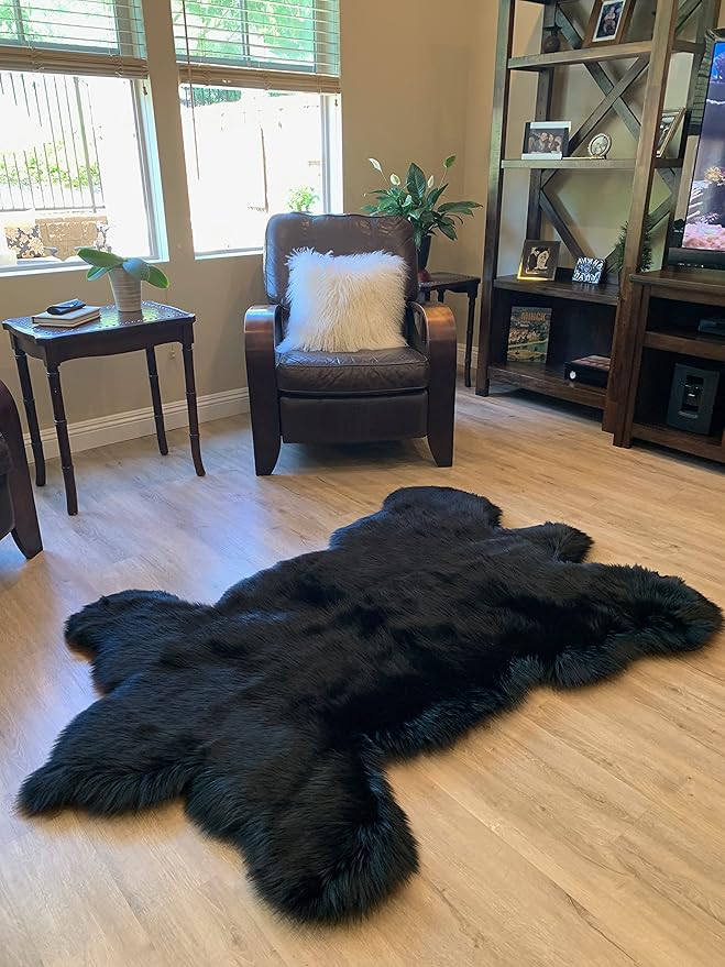 LAMBZY Faux Sheepskin Super Soft Hypoallergenic Silky Shag Bear Rug for Living Room, Kids Room, Sofa (4'x6', Black)