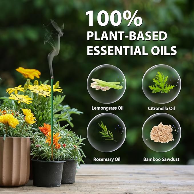 BugBai® Mosquito Repellent Outdoor Patio 120 PCS, Citronella Oil Mosquito Incense Sticks Indoor Home Pet Family Safe, Natural Plant-Based Bug Insect Barrier for Yard Garden Lawn Camping Fishing