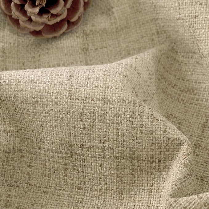 Lajode 100% Blackout Curtains for Living Room/Bedroom 84 Inch Length 2 Panels Set, Thermal Insulated Bronze Grommet Boho Light Blocking Faux Linen Window Drapes White Liner, Each 52" Wide, Burlap