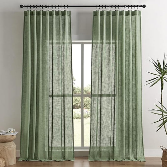 Joydeco Linen Curtains 96 Inch Length 2 Panel Sets,Light Filtering Curtains for Bedroom 52 Inch Wide Living Room Drapes with Back Tabs & Rod Pockets (W52 x L96 Inch, Loden)