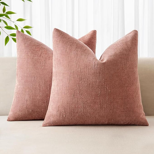 MIULEE Pack of 2 Decorative Throw Pillow Covers Soft Chenille Throw Pillows Solid Textured Cushion Covers for Spring Valentine's Day Couch Sofa Bedroom Living Room 18x18 Inch, Blush Pink