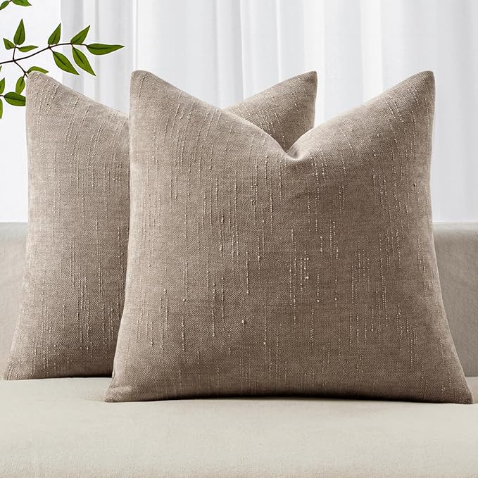 MIULEE Pack of 2 Decorative Throw Pillow Covers Soft Chenille Euro Throw Pillows Solid Textured Cushion Covers for Bed Couch Sofa Bedroom Living Room 24x24 Inch,Light Taupe