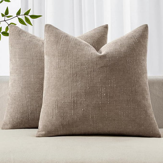 MIULEE Pack of 2 Decorative Throw Pillow Covers Soft Chenille Euro Throw Pillows Solid Textured Cushion Covers for Bed Couch Sofa Bedroom Living Room 24x24 Inch,Light Taupe