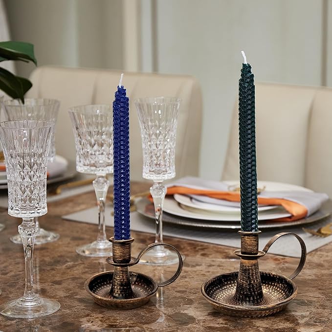 Gold Brass Vintage Candlestick Holders, with Handle, Taper Candle Holder for Candlesticks, for Fireplace Party, Dining, Home, Wedding Decor,Fits 3/4 inch Thick Candle&Led Candles（Set of 6pcs）
